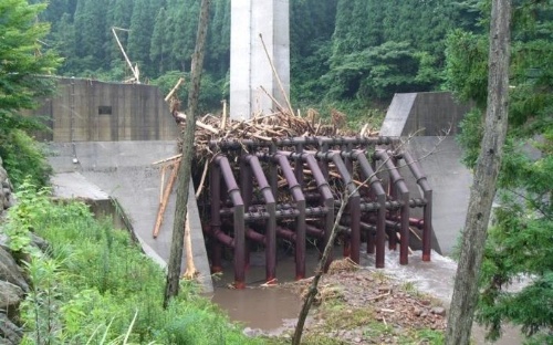 流木の捕捉効果が高い透過型の砂防堰堤の例（写真：国土交通省）