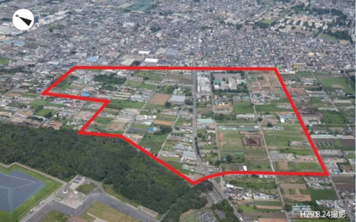 38.1ヘクタールある麻溝台・新磯野第一整備地区土地区画整理事業の対象地。圏央道相模原愛川インターチェンジから約3kmの立地で交通の便が良い(写真:相模原市)
