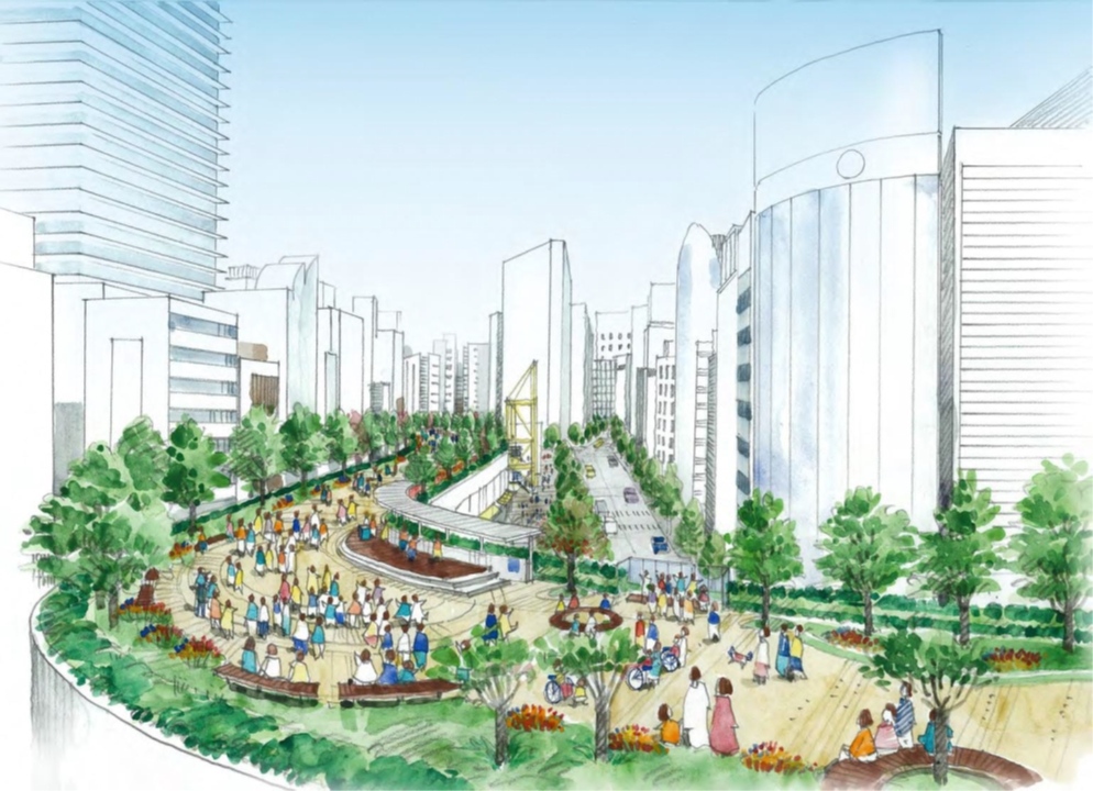 銀座上空に緑の遊歩道、KK線廃止見越して整備案 | 日経クロステック