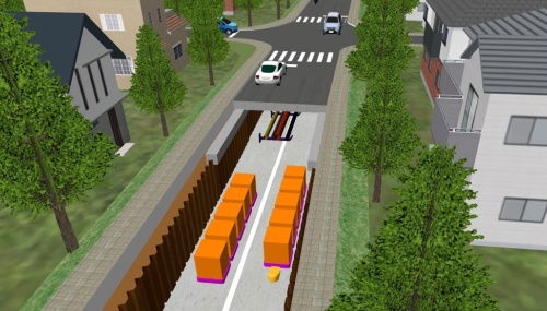 ダイバーストリートのイメージ。地下空間を無人搬送車が走る(資料:大林組)