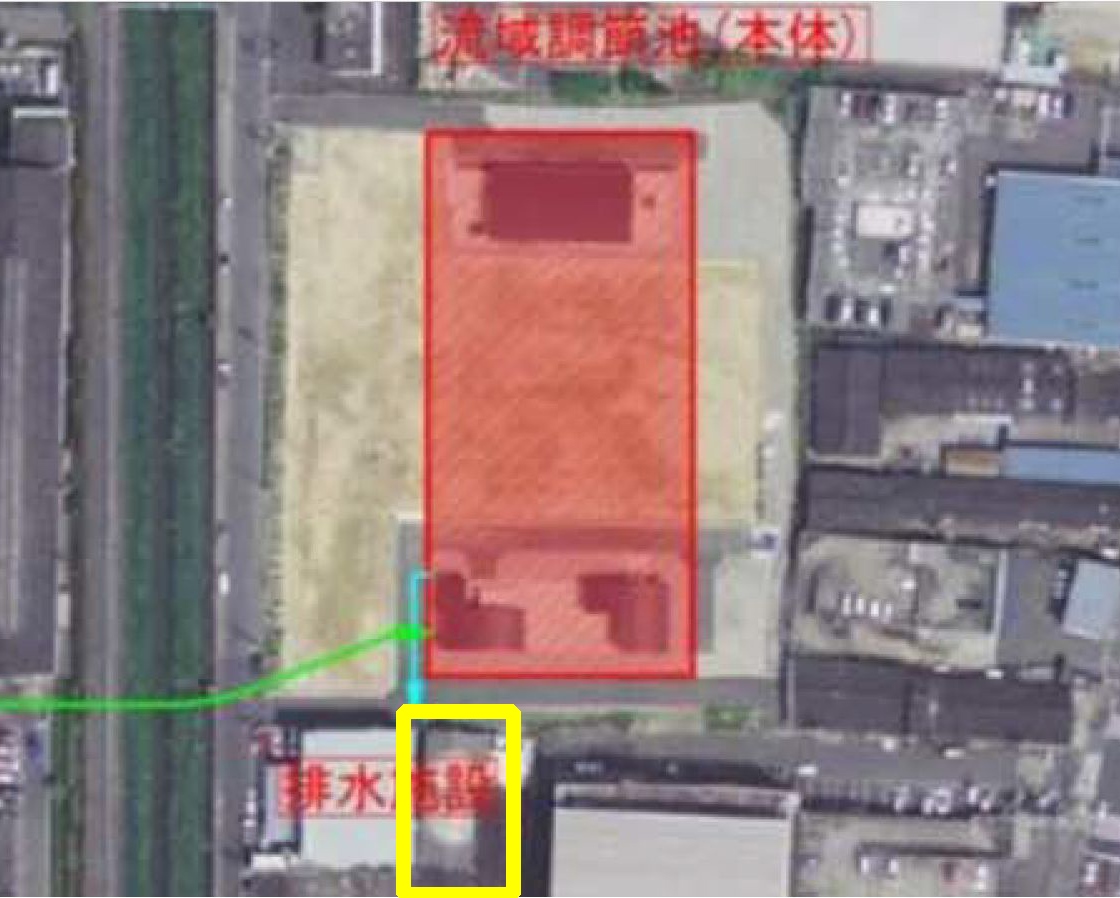 ■原告の工場は調節池の南側に隣接する