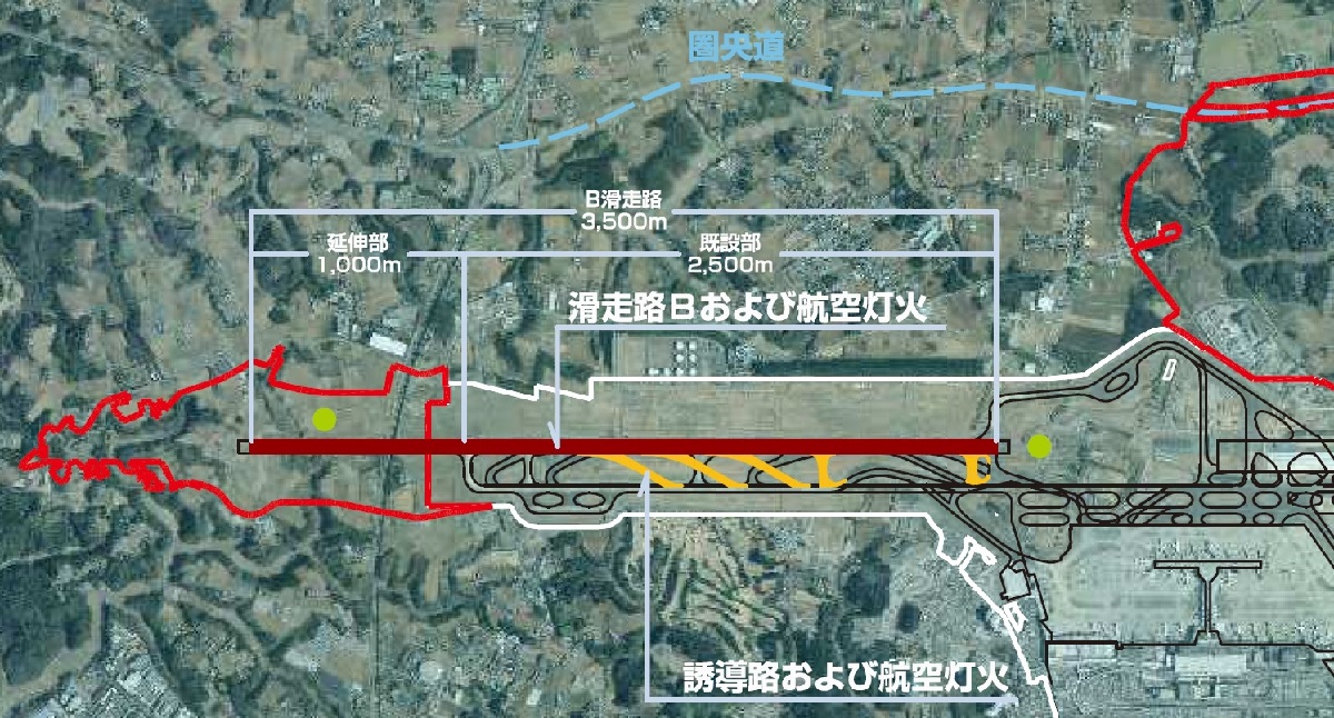 B滑走路の延伸のイメージ（資料：成田国際空港会社）