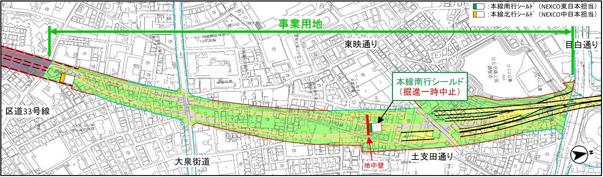 シールド機が故障した現場周辺の地図（資料：東日本高速道路会社）