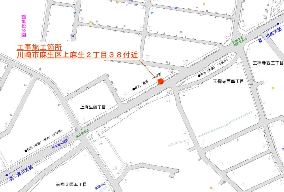 事故現場の位置図（資料：川崎市上下水道局）