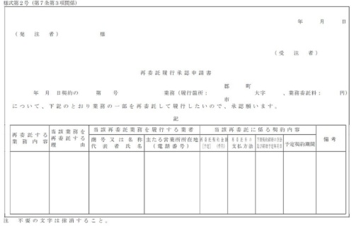 愛媛県が定める「再委託履行承認申請書」の様式。事前に届け出て再委託の承認を受けていれば問題にはならなかった（資料：愛媛県）