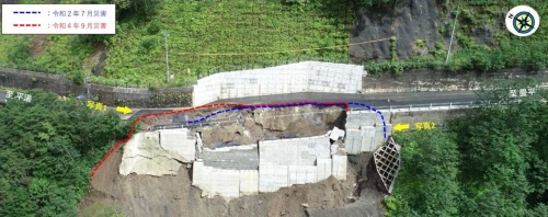 崩落した乗鞍スカイラインの現場。再崩落が起こった2022年9月9日に撮影（写真：岐阜県）