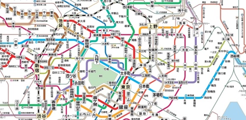 東京メトロの路線図。水平方向に延びる中央の水色の路線が東西線（出所：東京メトロの資料を基に日経クロステックが加工）