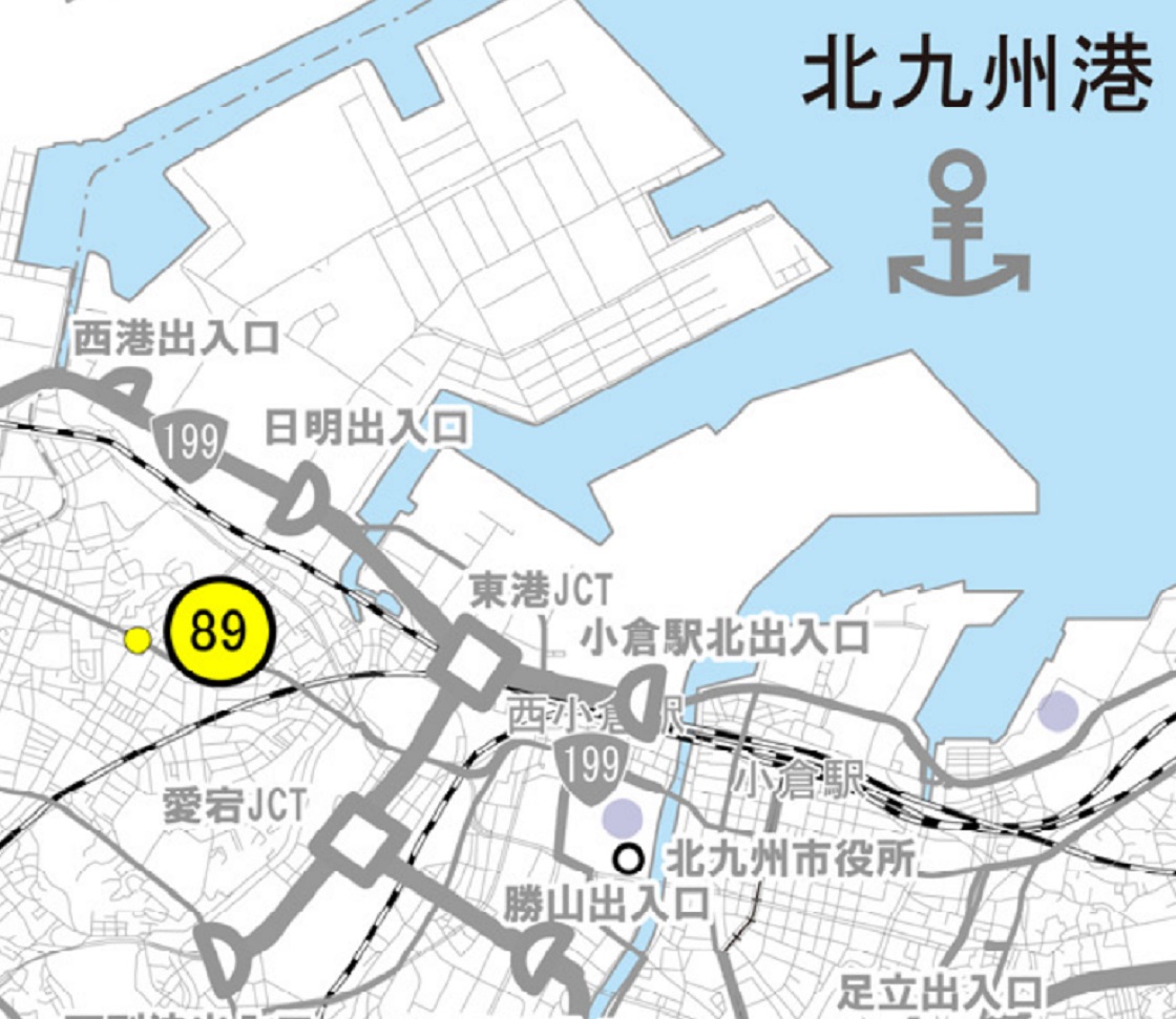 ■中井交差点は北九州市の中心部付近に位置