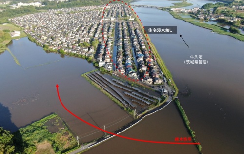 農地と道路が広範囲に冠水した様子(写真:茨城県)