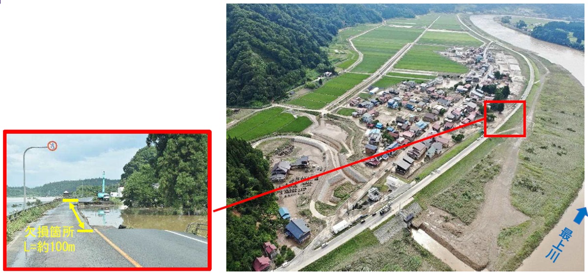 戸沢村蔵岡地区の被災直後の様子（出所：国土交通省新庄河川事務所）