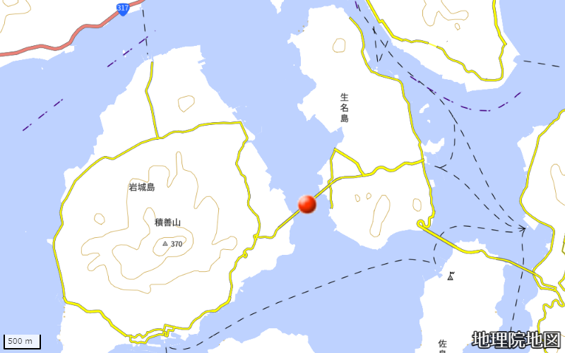 岩城橋の位置図（出所：国土地理院の地図に日経クロステックが加筆）