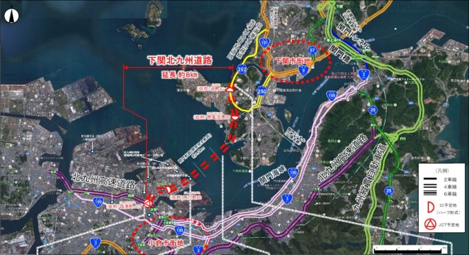 下関北九州道路の概要。4車線で整備する予定(出所:国土交通省)
