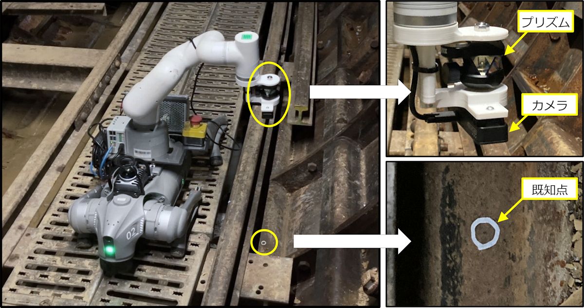 ロボット犬がトンネル内の測量を補助、指示場所まで歩いてプリズム設置 