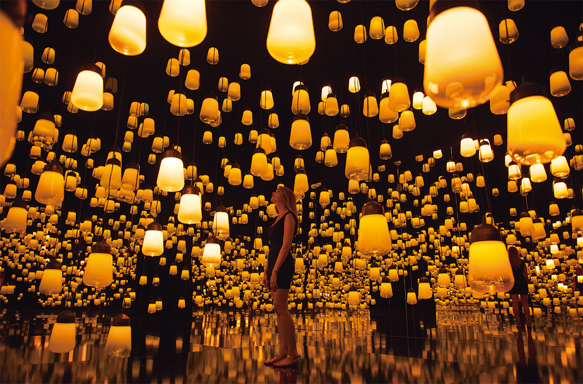 チームラボがフランス・パリ「メゾン・エ・オブジェ」展に出展した2016年の作品「Forest of Resonating Lamps - One Stroke」。後述するMORI Building DIGITAL ART MUSEUM: EPSON teamLab Borderlessの展示作品となる（写真：Eric Valdenaire）