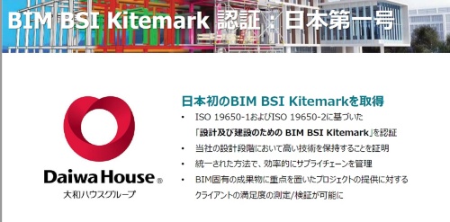 大和ハウス工業が日本で初めて、「設計と建設のためのBIM BSI Kitemark」の認証を受けた(資料:BSIグループジャパン)