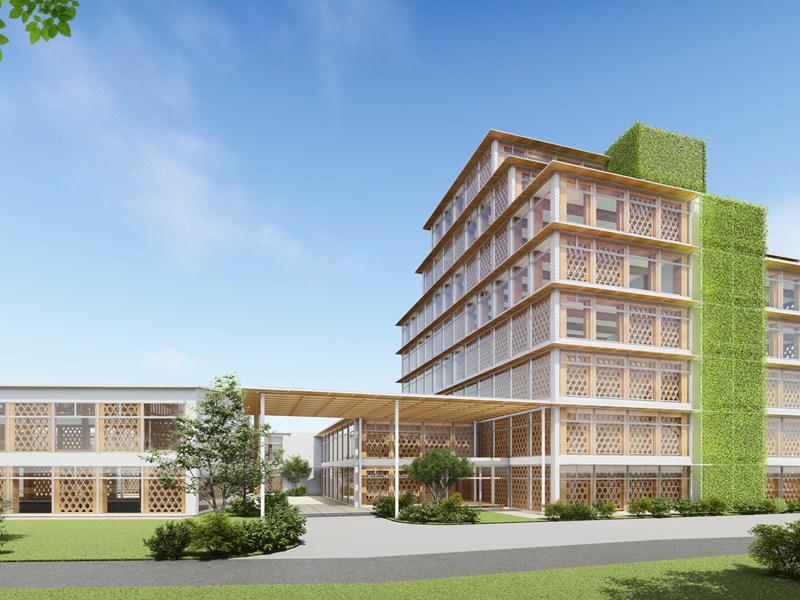 アキュラホームが「組子格子耐力壁」で挑む8階建て純木造新社屋