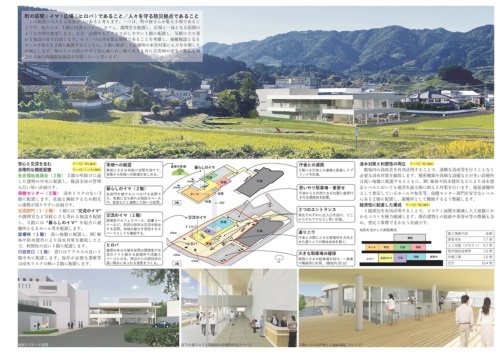 シーラカンスアンドアソシエイツが町に提出した技術提案書の一部。選定委員会は、「敷地の高低差をうまく活用し、日常空間としても使いやすくまとめられている。建物内から茶畑の眺望が見えるなど優れた提案」と評価した(資料:和束町)