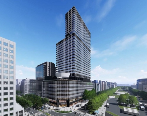 中日ビルの完成イメージ。地上33階建て、延べ面積11万7000m<sup>2</sup>の超高層ビルだ。2023年夏ごろに竣工予定（資料：中部日本ビルディング）