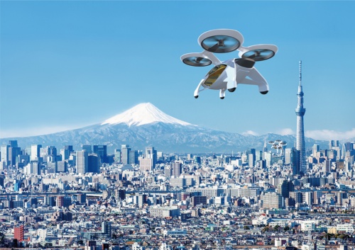日本で想定している空飛ぶクルマの実現イメージ。経済産業省と国土交通省が「空の移動革命に向けた官民協議会」の中で作成（写真：経済産業省）