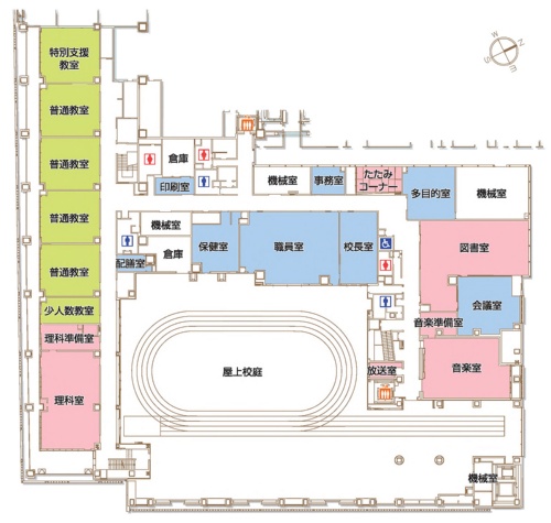 城東小学校の4階平面図（出所：東京都中央区）