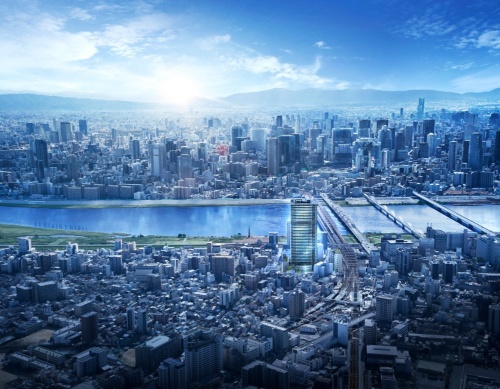 阪急阪神不動産が大阪市淀川区で開発しているタワーマンション「ジオタワー大阪十三」。敷地は阪急電鉄十三駅から徒歩3分の場所だ。2022年8月に着工した(出所:阪急阪神不動産)