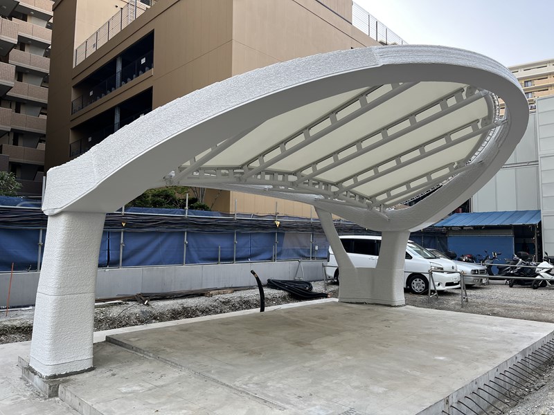 清水建設が建設3Dプリンターで駐車場の屋根を造形、個別の大臣認定は不要