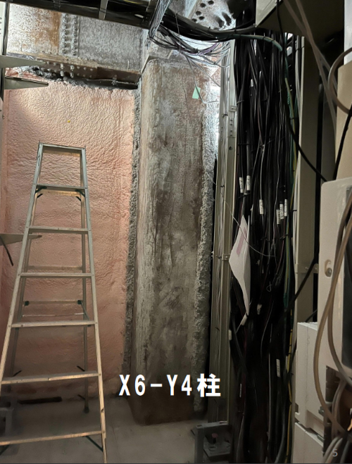 アンカーボルトのずれを吸収するために0.275度傾けた鉄骨柱(写真:横手駅東口第二地区市街地再開発組合)