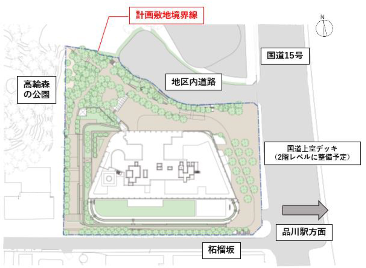 計画建物の配置イメージ。2階レベルに、JR品川駅と直結するデッキを計画している（出所：京浜急行電鉄）