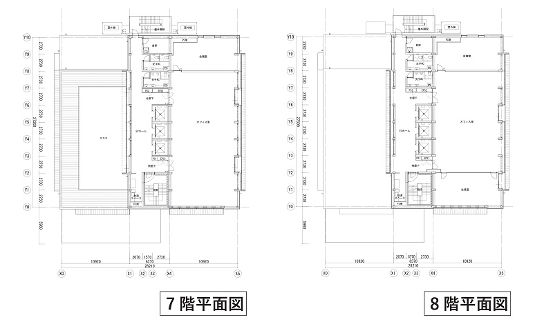 7～8階の平面図。7階西側にはテラスがあり、市内を一望できる（出所：AQ Group）