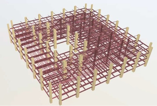 基準階の柱52本のうち40本を木造柱にする(出所:RPBW、三菱地所設計)