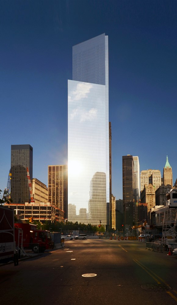 米ニューヨークの超高層ビル「4ワールド・トレード・センター」。外装のガラスが空や風景を映し出す。天気や季節、時間帯などによって建物の表情が大きく変わる（写真：Tectonic、Maki and Associates）