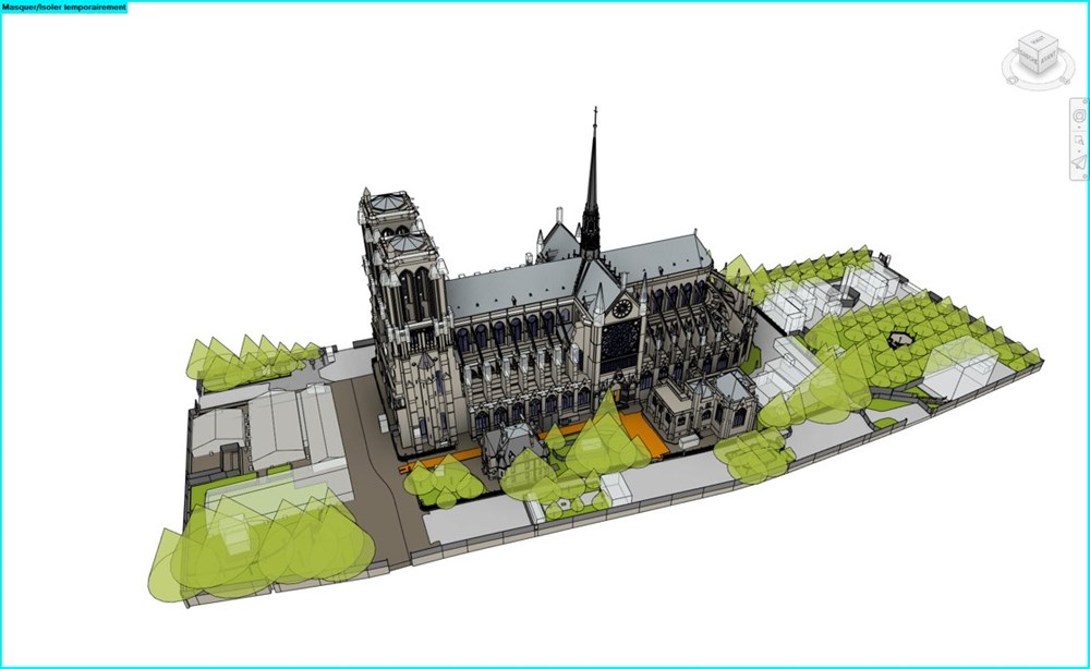 取得した点群データをオートデスクのBIMソフト「Revit」に移行。再建するノートルダム大聖堂のBIMデータを構築した（出所：オートデスク）