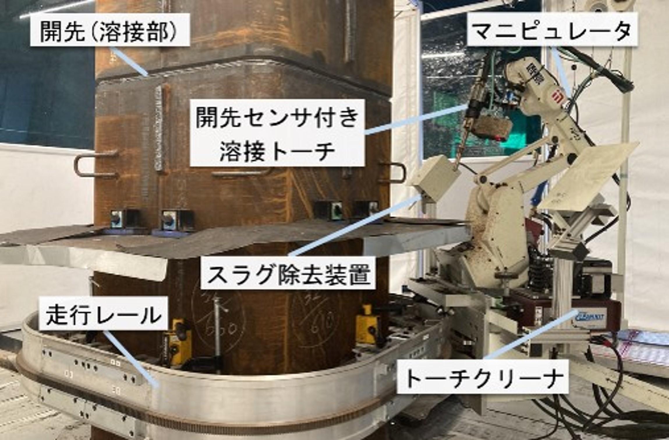 溶接、土木現場 鹿島が溶接ロボを実工事に導入、高層ビルの大型鉄骨柱を全自動で