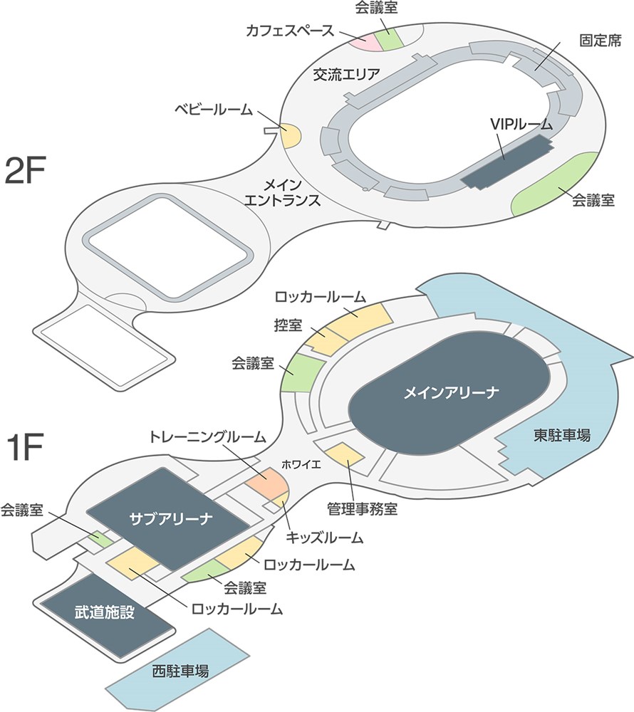 あなぶきアリーナ香川のフロアマップ（出所：あなぶきアリーナ香川のウェブサイト）