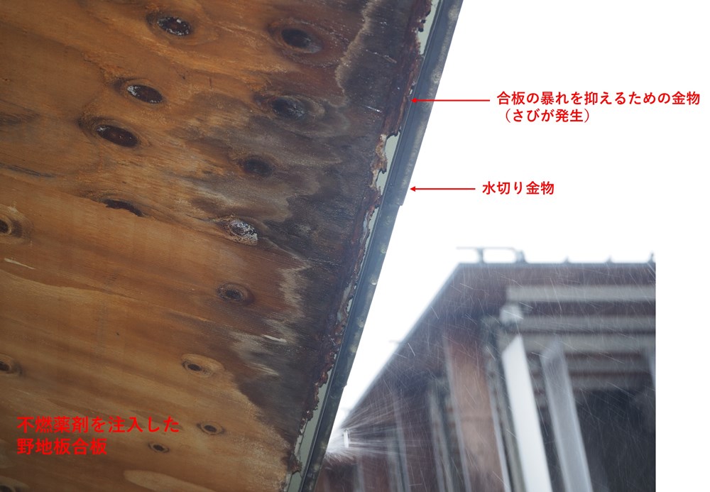 さびや雨染みが発生した議会棟の軒裏（写真：日経クロステック）