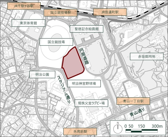 新秩父宮ラグビー場と周辺施設の配置図(出所:秩父宮ラグビー場)