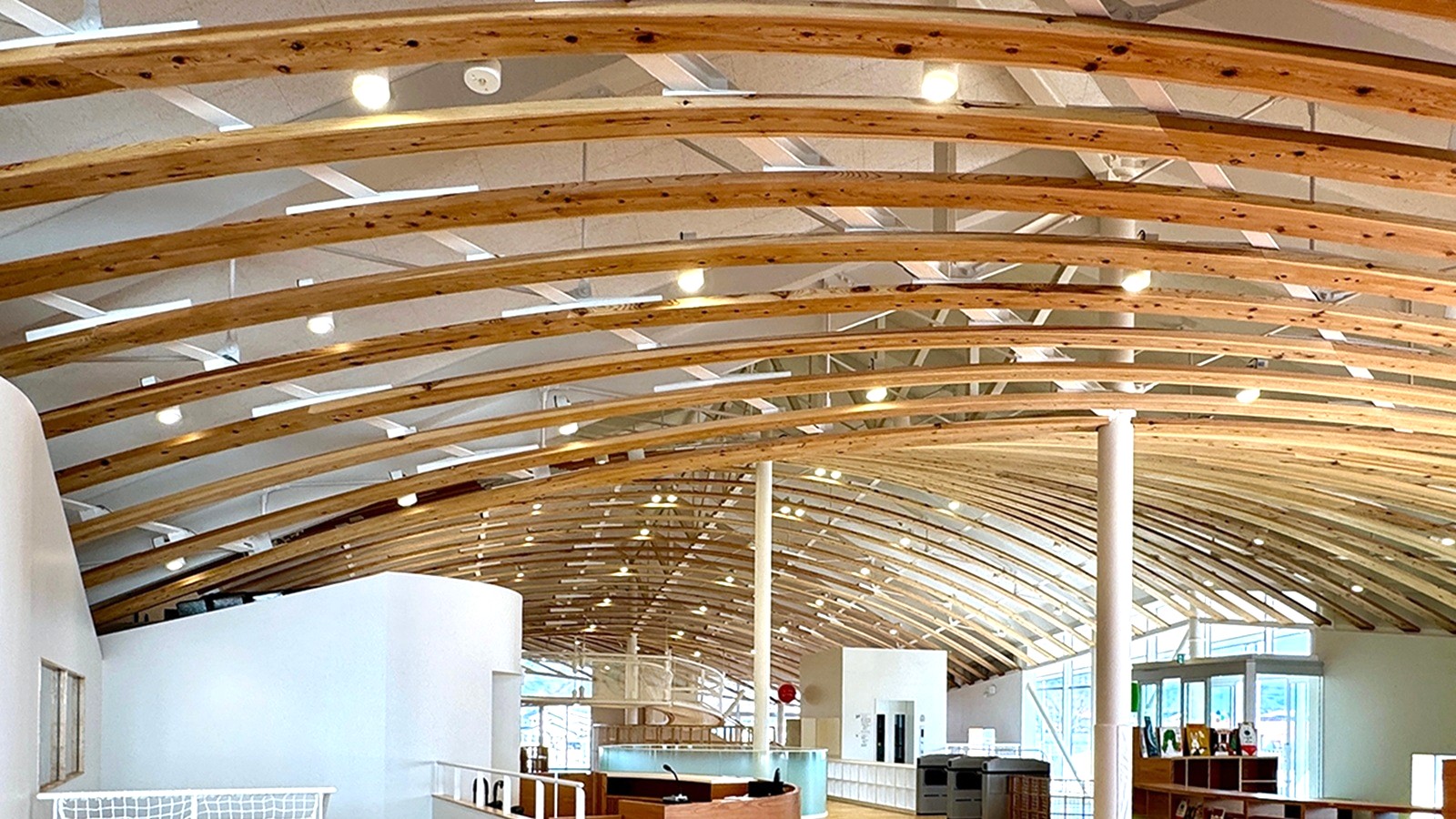 100本の木アーチが覆う遊び場、子育て支援で注目の長野県佐久市に新施設