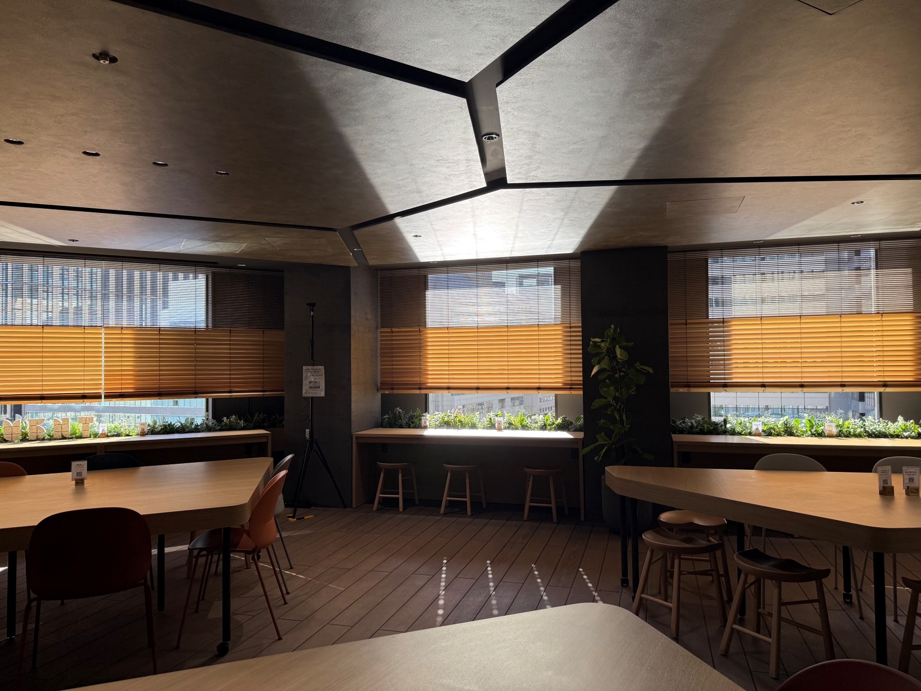 大成建設のワーキング&コミュニティスペース「ROCKai（ロッカイ）」に設置した「T-Light Wood Blind」（写真：大成建設）