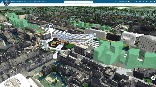 並行してフランスの都市を同じソリューションで3Dモデル化した「バーチャル・レンヌ」（出所：ダッソー・システムズ）