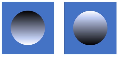 図形機能で作った錯視の一例。左側の円はへこんで、右側の円は浮き出て見える