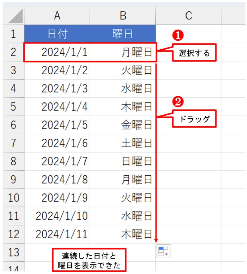 Excelで月日を自動入力する方法!TODAY関数とオートフィル機能 12 01