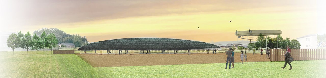 古代の舟を思わせる平田晃久事務所に、滋賀県守山市の伊勢遺跡整備