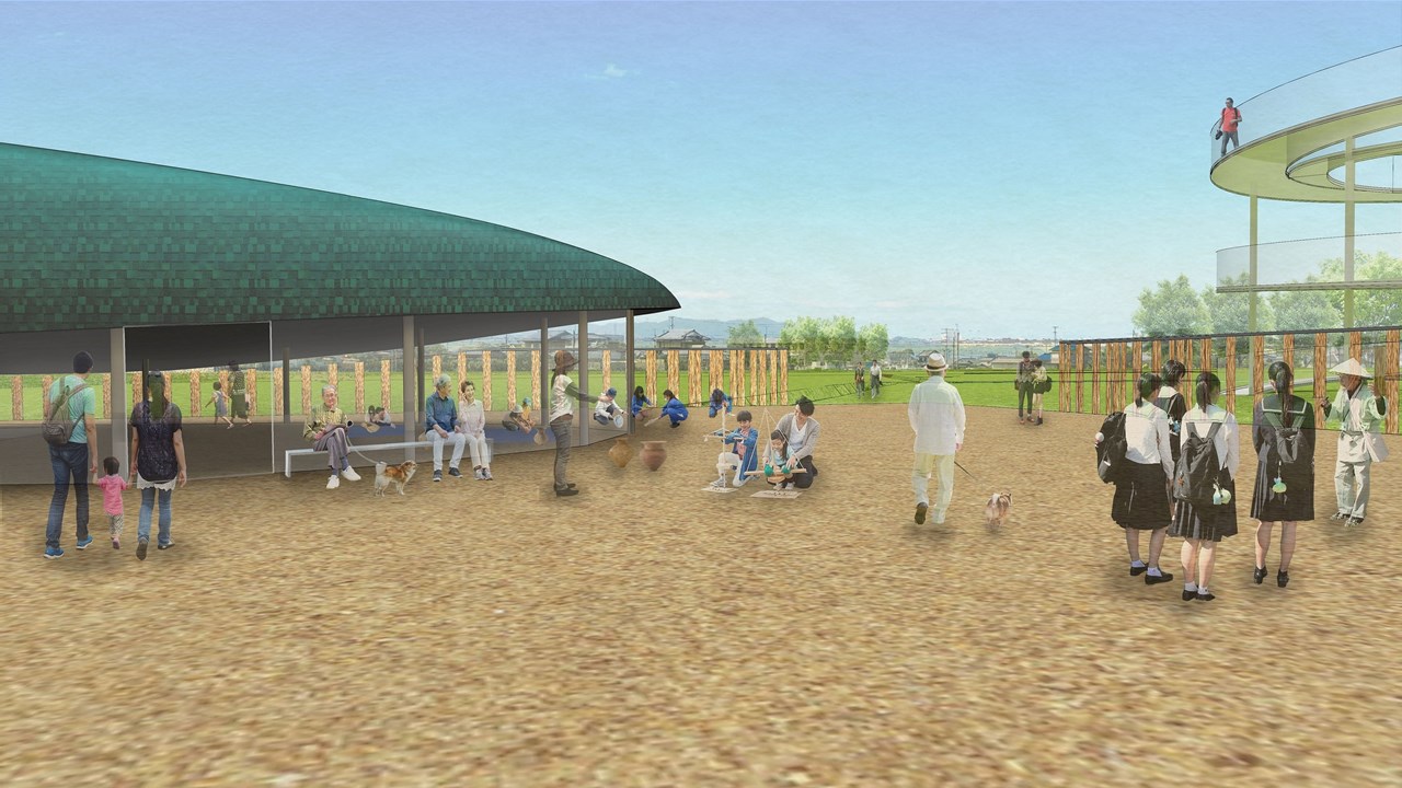 古代の舟を思わせる平田晃久事務所に、滋賀県守山市の伊勢遺跡整備