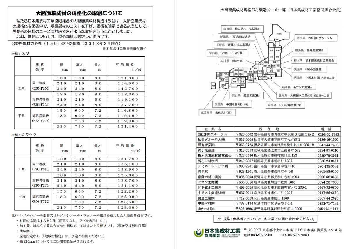 大断面集成材の規格化について（資料：日本集成材工業協同組合）