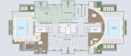 スカイハウスの最上階の見取り図。プールサイドにはバーベキューができる炊事場も備えてある（資料：カジマUSA）