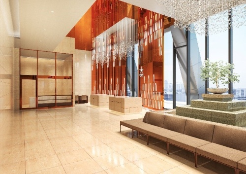 地上17階に設けるホテルロビーのイメージ。最上階の31階にはスカイスパ（露天風呂）も設ける（資料：三菱地所）