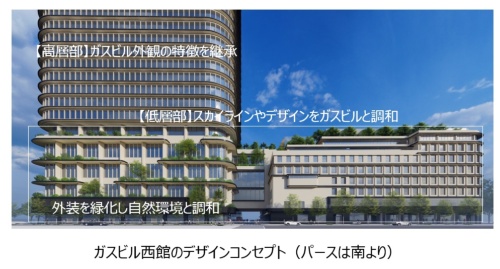 西館の1～8階は8階建てのガスビルと外観デザインを調和させる（出所：大阪ガス、大阪ガス都市開発）