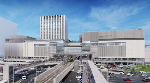 新しい広島駅ビルの外観イメージ（資料：JR西日本、JR西日本不動産開発、中国SC開発、JR西日本ホテル開発）