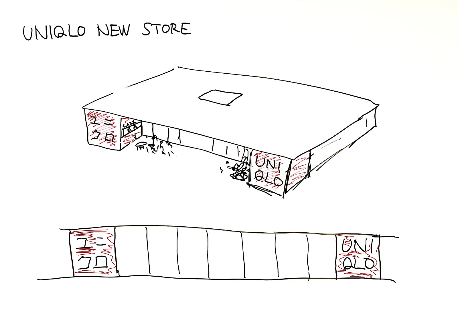 佐藤氏が前橋南インター店の打ち合わせで描いたスケッチ。ほぼそのまま実物になった（出所：佐藤 可士和）