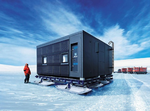 南極移動基地ユニット。プレハブ技術を利用して拠点構築システムを開発。「第61次南極地域観測隊公開利用研究」として、2020年に南極昭和基地で実証実験を実施した（写真：ミサワホーム）